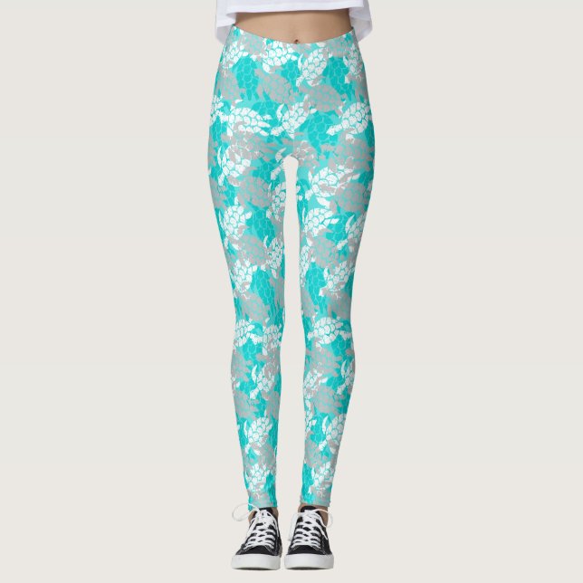 Honu Sea Turtle Hawaiian Aloha Seafoam Leggings (Front)
