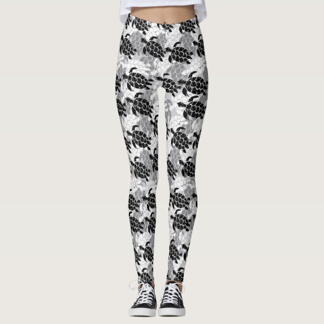 Honu Sea Turtle Hawaiian Aloha Silver Leggings (Front)