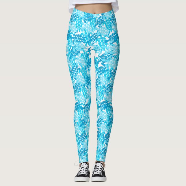 Honu Sea Turtle Hawaiian Aloha Turquoise Leggings (Front)