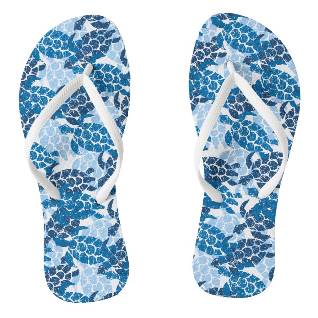 Honu Sea Turtle Hawaiian Tapa Indigo Flip Flops (Footbed)