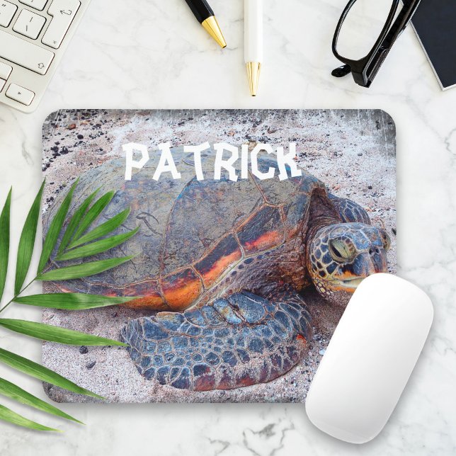 Honu Tropical Hawaii Sea Turtle Photo Custom Name Mouse Mat (Creator Uploaded)