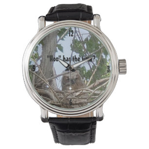 "Hoo" Has The Time Owlet Perched in Tree Photo Watch