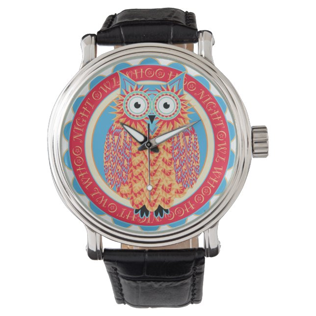 Hoo Hoo Cute Little Owl Drawing in Bright Colours Watch (Front)