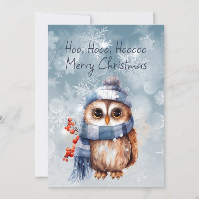 Hoo Hoo Little Owl Merry Christmas Card (Front)