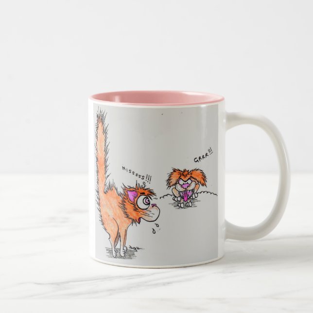 Hooch the cat frightened by a dog Two-Tone coffee mug (Right)