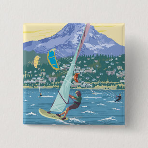 Hood River, ORWind Surfers & Kite Boarders 15 Cm Square Badge