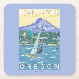 Hood River, ORWind Surfers & Kite Boarders Square Paper Coaster