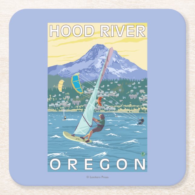Hood River, ORWind Surfers & Kite Boarders Square Paper Coaster (Front)