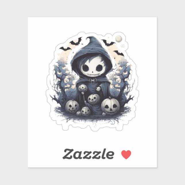 Hooded Chibi Reaper Halloween - Whimsical Dark Fan (Sheet)