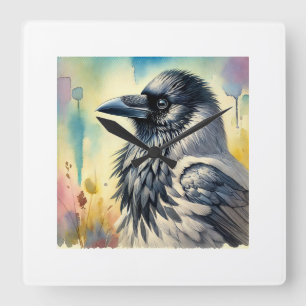 Hooded Crow in a Serene Landscape 260824AREF151 - Square Wall Clock