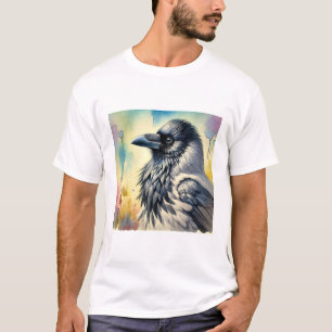 Hooded Crow in a Serene Landscape 260824AREF151 - T-Shirt