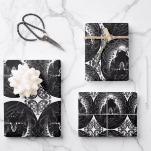 Hooded Figure in Black & White Wrapping Paper Sheet