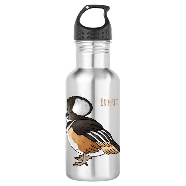  Hooded merganser bird cartoon illustration  532 Ml Water Bottle (Front)
