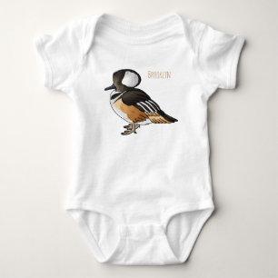  Hooded merganser bird cartoon illustration  Baby Bodysuit