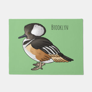 Hooded merganser bird cartoon illustration Doormat