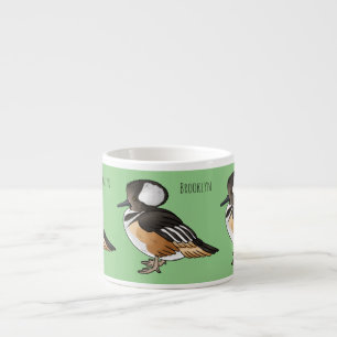 Hooded merganser bird cartoon illustration Espresso Cup
