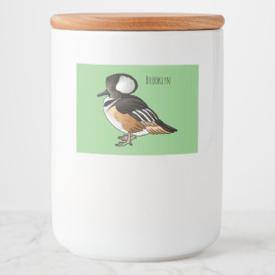 Hooded merganser bird cartoon illustration Food Label