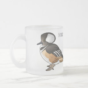 Hooded merganser bird cartoon illustration  Frosted Glass Coffee Mug