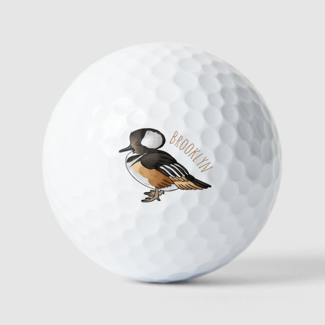  Hooded merganser bird cartoon illustration Golf Balls (Front)