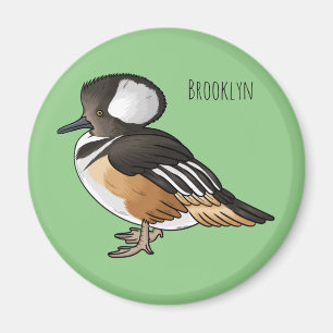 Hooded merganser bird cartoon illustration Magnet