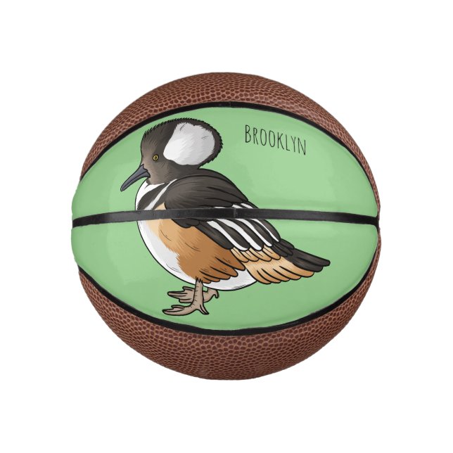  Hooded merganser bird cartoon illustration Mini Basketball (Front)