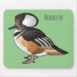 Hooded merganser bird cartoon illustration Mouse Mat