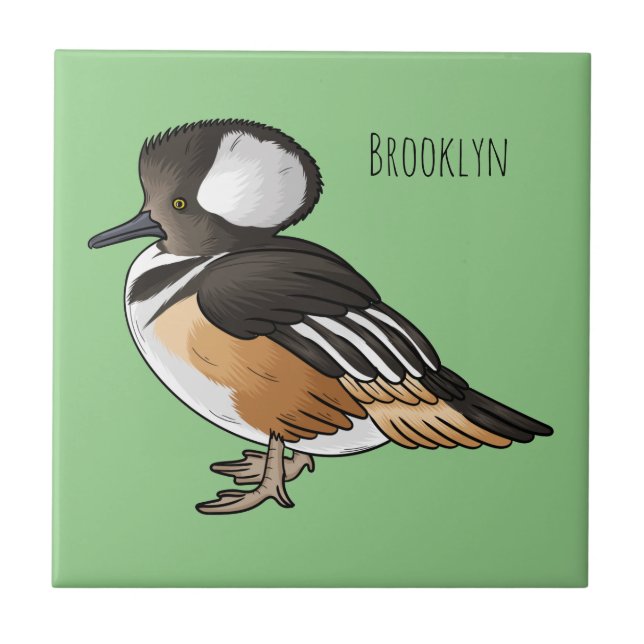  Hooded merganser bird cartoon illustration  Tile (Front)