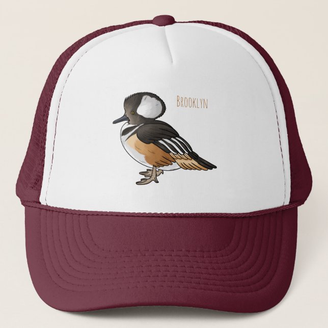  Hooded merganser bird cartoon illustration  Trucker Hat (Front)