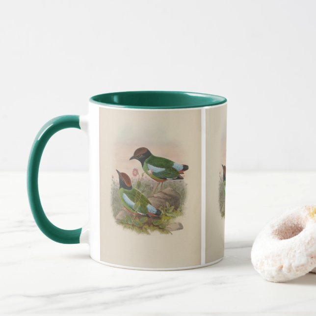 Hooded Pitta by John Gould Mug (With Donut)