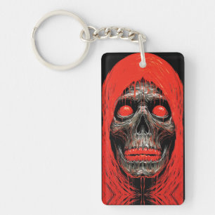 Hooded Skull in Fiery Red Design Key Ring
