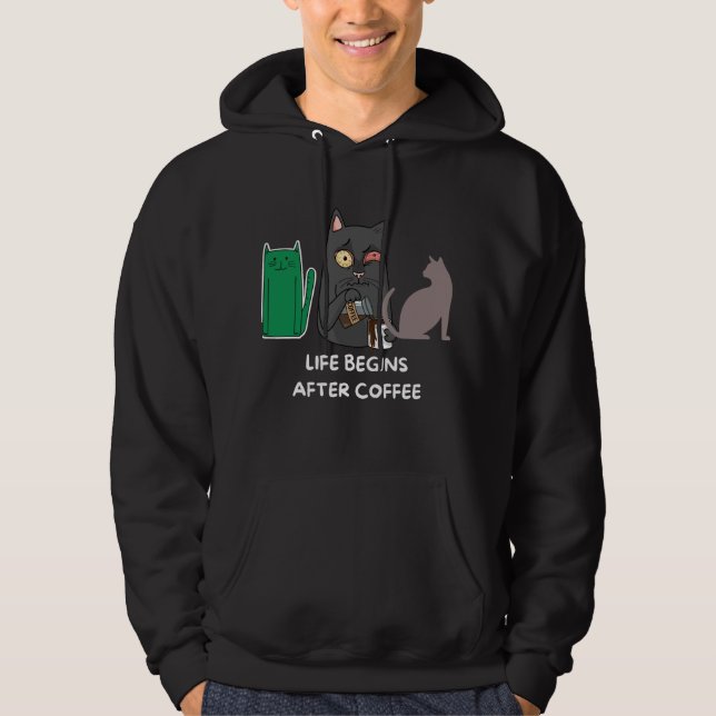 Hoodie cat pictures for coffee lovers black (Front)