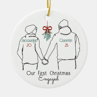 Hoodie Couple First Christmas Engaged Ceramic Tree Decoration