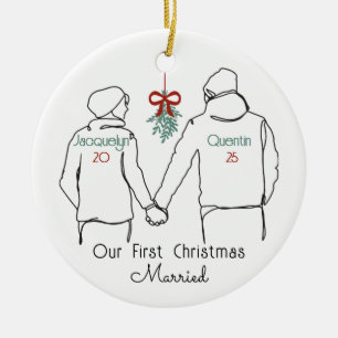 Hoodie Couple First Christmas Married Ceramic Tree Decoration