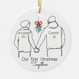 Hoodie Couple First Christmas Together Ceramic Tree Decoration