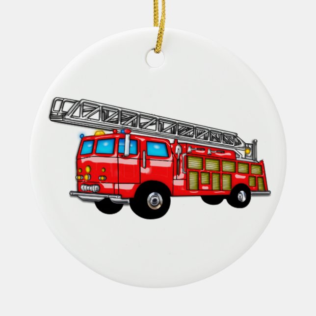 Hook and Ladder Fire Engine Ceramic Tree Decoration (Front)