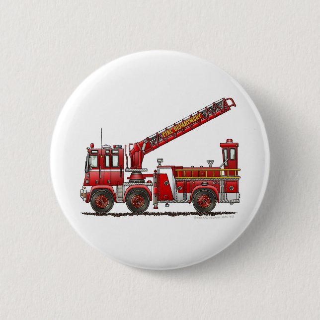 Hook and Ladder Fire Truck 6 Cm Round Badge (Front)