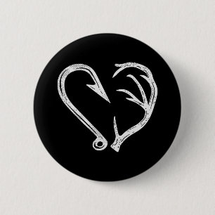 Hook Antler Heart Love Fishing Hunting Fish Deer H 6 Cm Round Badge
