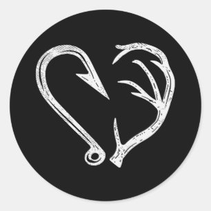 Hook Antler Heart Love Fishing Hunting Fish Deer H Classic Round Sticker