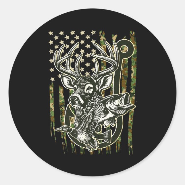 Hook Antler Heart Love Fishing Hunting Fish Deer H Classic Round Sticker (Front)