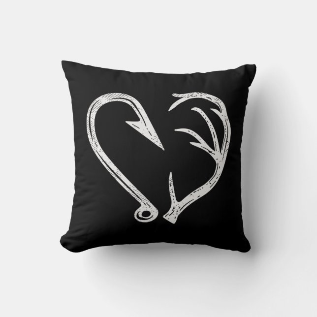 Hook Antler Heart Love Fishing Hunting Fish Deer H Cushion (Front)