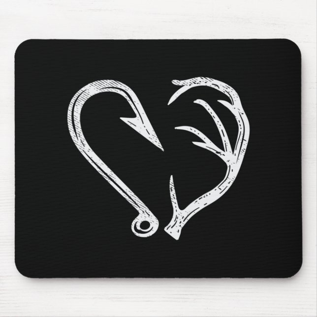 Hook Antler Heart Love Fishing Hunting Fish Deer H Mouse Mat (Front)