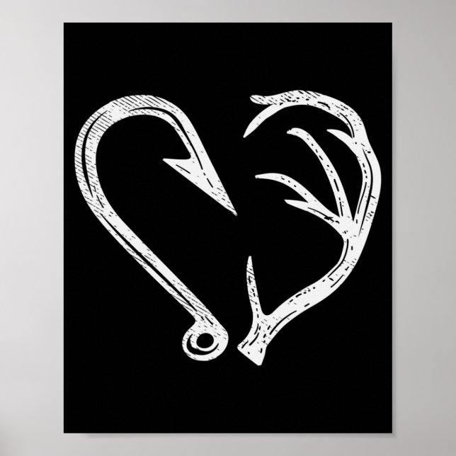 Hook Antler Heart Love Fishing Hunting Fish Deer H Poster (Front)