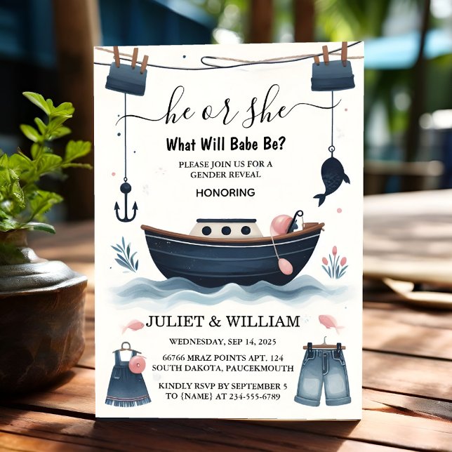 Hook Bait Fun Wood Fish Fishing Gender Reveal Invitation (Creator Uploaded)