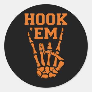 Hook em Skeleton Horns Halloween Classic Round Sticker