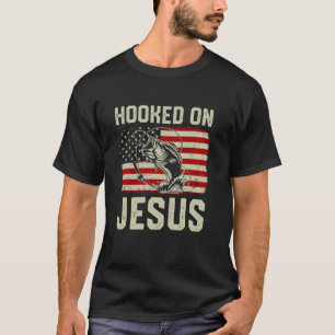 Hook On Jesus Bass Fishing American Flag Religious T-Shirt