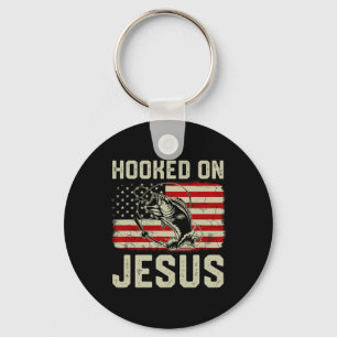 Hook On Jesus Byb Fishing American Flag Religious Key Ring