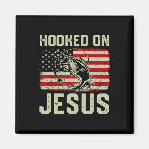 Hook On Jesus Byb Fishing American Flag Religious Magnet