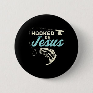 Hook On Jesus Byb Fishing Christian Religious God 6 Cm Round Badge