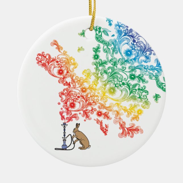 HOOKAH HARE CERAMIC TREE DECORATION (Front)