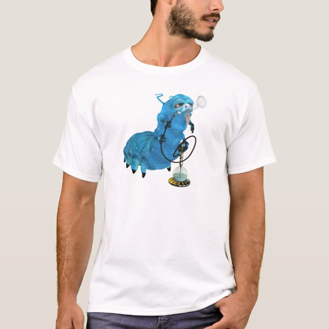 Hookah Smoking Blue Catterpillar T-Shirt (Front)